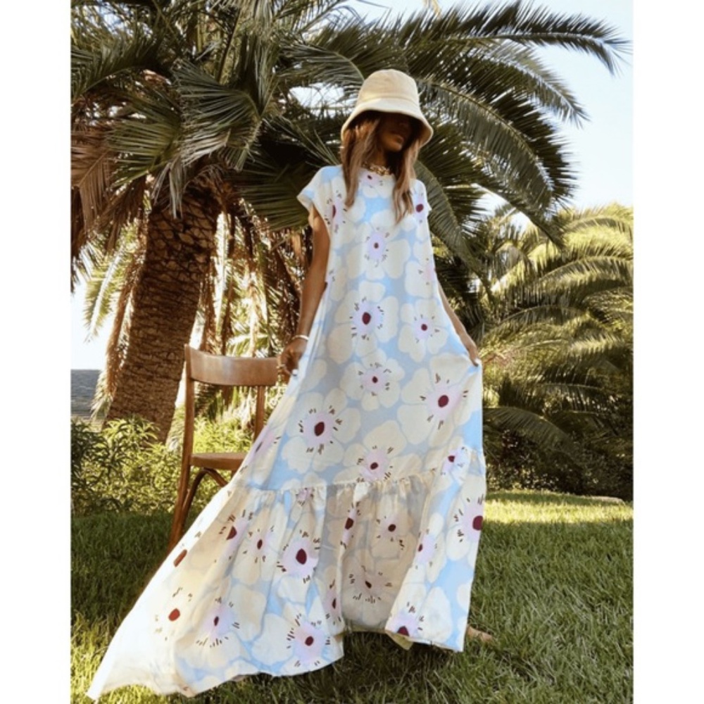 Free People Floral Maxi Dress - Blue and White